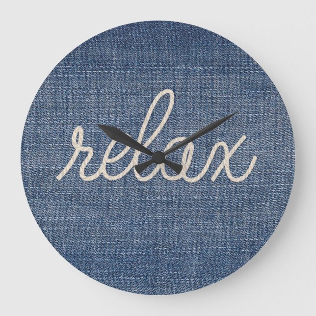 RELAX Rope Text On Denim Large Clock (Front)