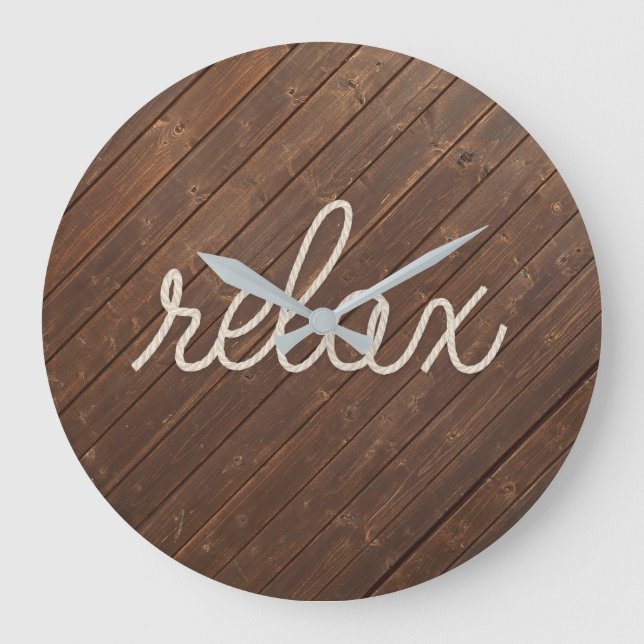 RELAX Rope Text On Teak Wood Large Clock (Front)