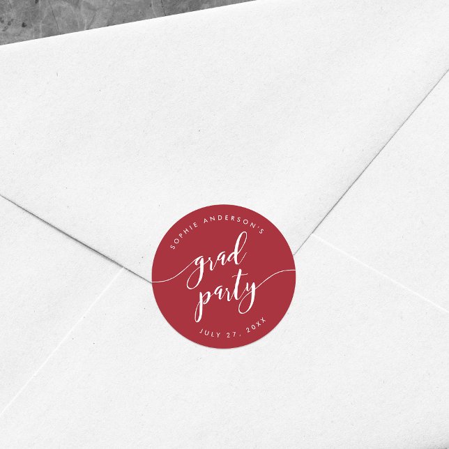 Relax Script Grad Party Editable Colour Classic Round Sticker (Creator Uploaded)