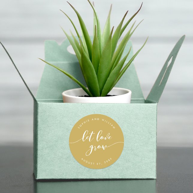 Relax Script Let Love Grow Editable Colour Wedding Classic Round Sticker (Creator Uploaded)