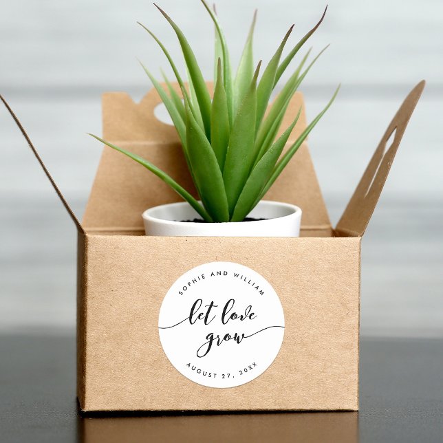 Relax Script Let Love Grow Wedding Favour Classic Round Sticker (Creator Uploaded)