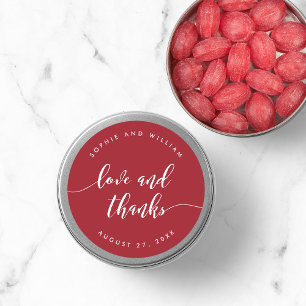 Relax Script Love and Thanks Custom Colour Wedding Classic Round Sticker