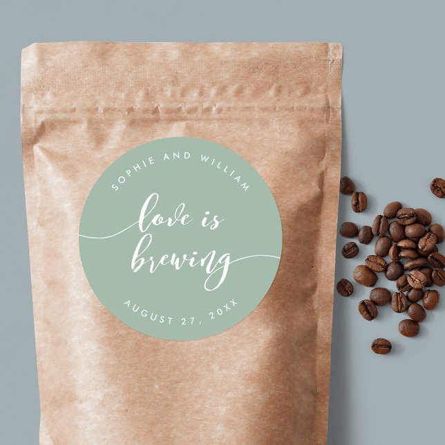 Relax Script Love is Brewing Custom Colour Wedding Classic Round Sticker (Creator Uploaded)