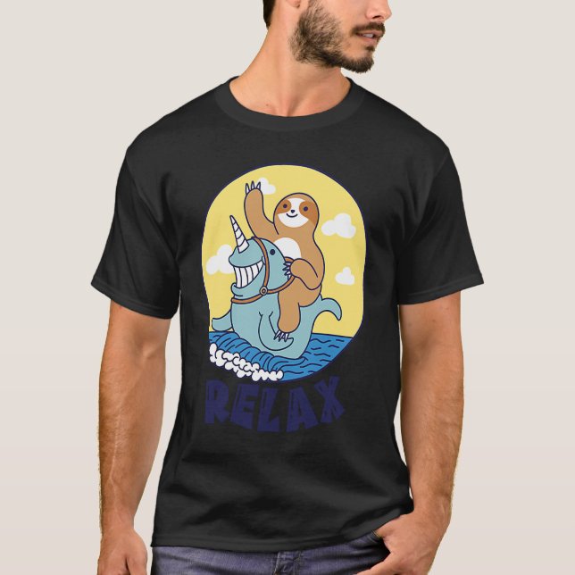 Relax Sloth riding a narwhal Cute Ocean Creature S T-Shirt (Front)