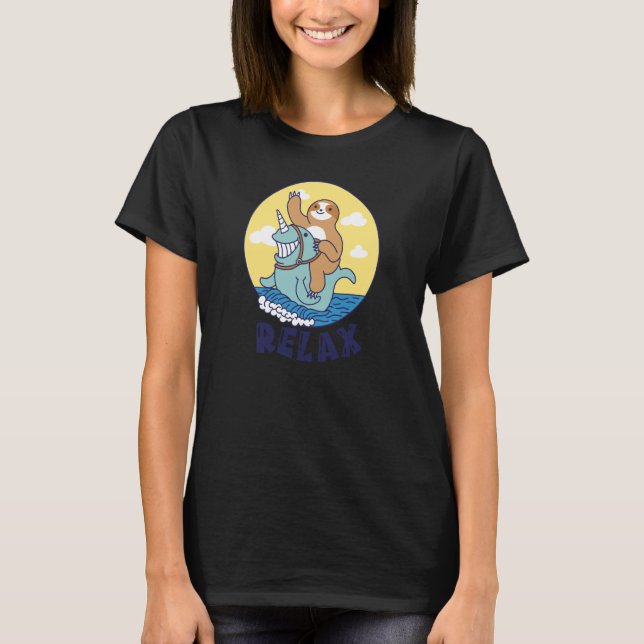 Relax Sloth riding a narwhal Cute Ocean Creature S T-Shirt (Front)