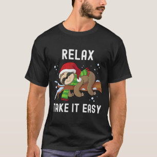 Relax Take It Easy Christmas Sloth Santa Hat T-Shirt