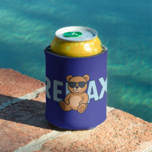 Relax Teddy Bear with Sunglasses Cartoon Design Can Cooler