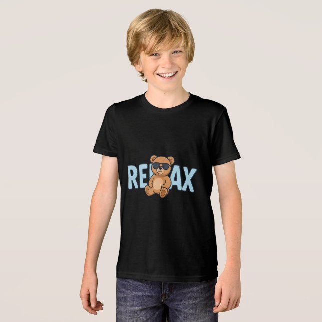 Relax Teddy Bear with Sunglasses Cartoon Design Tri-Blend Shirt (Front Full)
