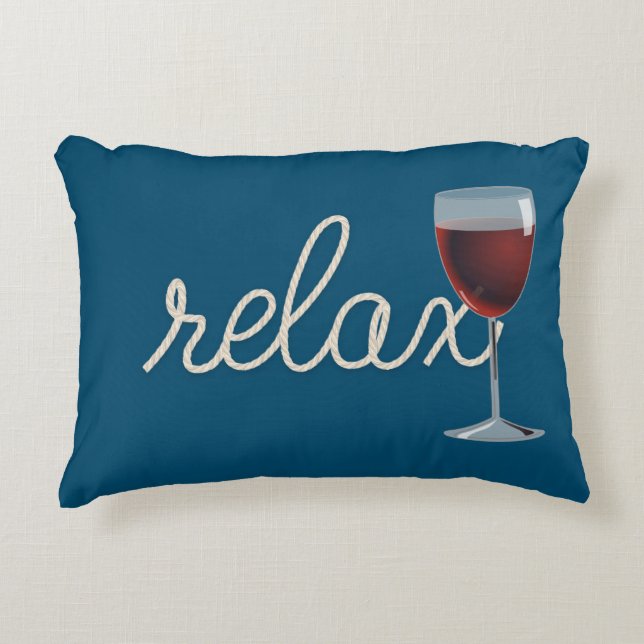 relax text nautical rope with red wine decorative cushion (Front)