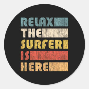Relax The Surfer, Vintage Surf Board Classic Round Sticker