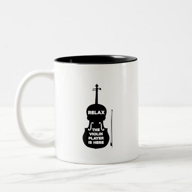 Relax The Violin Player is Here Two-Tone Coffee Mug (Left)