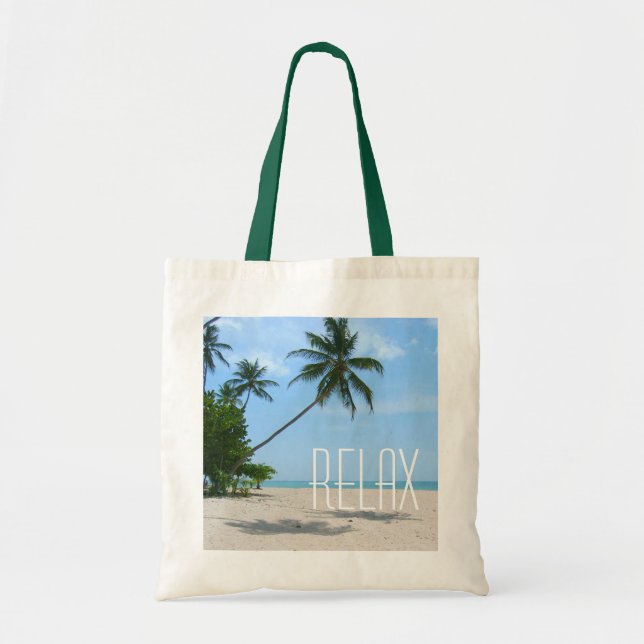 "Relax" Tropical Beach Tote Bag (Front)