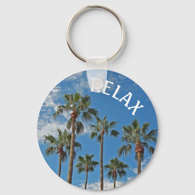 Relax Tropical Palm Tree Blue Sky Photo Paradise Key Ring (Front)