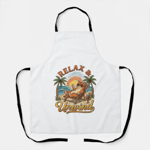 Relax & Unwind Beach Cat Vintage Engraving Design_ Apron