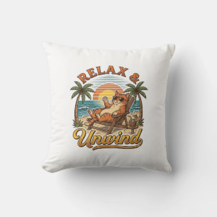 Relax & Unwind Beach Cat Vintage Engraving Design_ Cushion