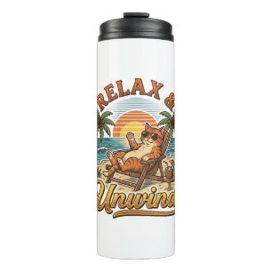 Relax & Unwind Beach Cat Vintage Engraving Design_ Thermal Tumbler