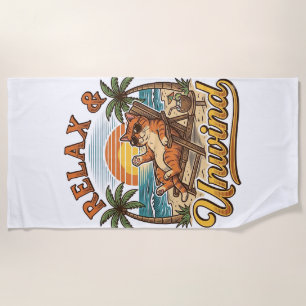 Relax & Unwind Beach Cat Vintage Engraving Design_ Towel