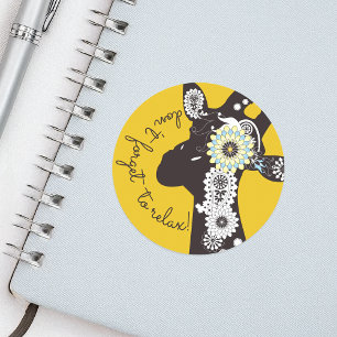 Relax - Yellow Funky Funny Giraffe Classic Round Sticker