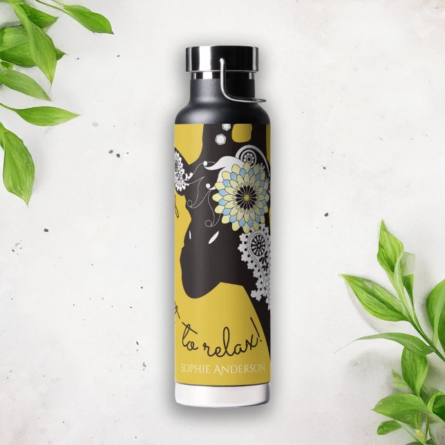 Relax - Yellow Funky Funny Giraffe Water Bottle (Creator Uploaded)