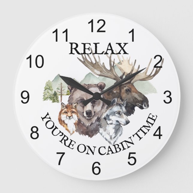 Relax You're on Cabin time Forest Animals Large Clock (Front)