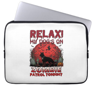 Relax Zombie Patrol Tonight Dog Halloween Red Moon Laptop Sleeve