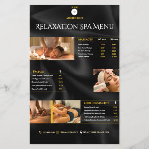 Relaxation Spa Menu Printable Luxury Massage Fac