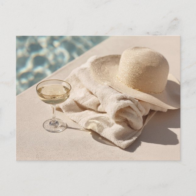 Relaxation time by the pool with a drink,  postcard (Front)