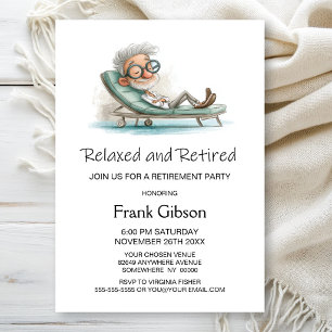 Relaxed and Retired Sun Lounge Mens Retirement Invitation