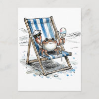 Relaxed Beach Crab Enjoying Ice Cream Ink Illustra