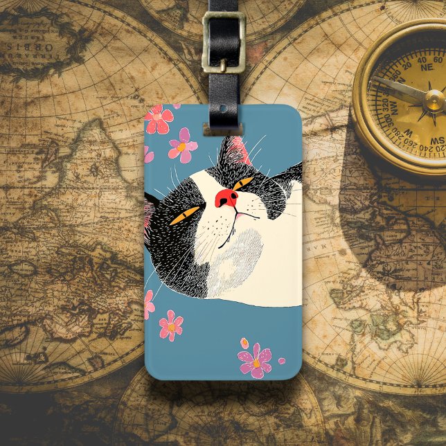 Relaxed Black and White Cat Luggage Tag (Creator Uploaded)