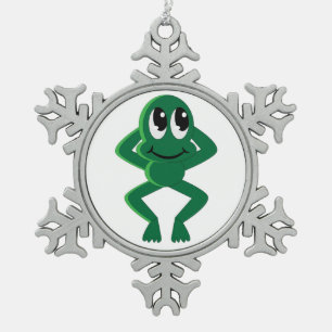 RELAXED FROG SNOWFLAKE PEWTER CHRISTMAS ORNAMENT