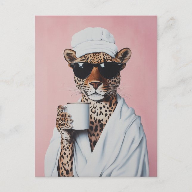 Relaxed Leopard Morning Vibes Postcard (Front)