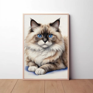 Relaxed Ragdoll Cat Illustration Cosy Pet  Poster