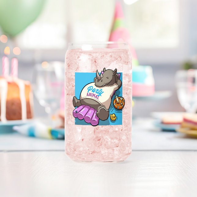 Relaxed Rhino Party Animal Funny Cartoon Can Glass (Insitu (Birthday))