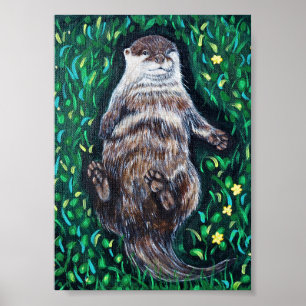 Relaxed River Otter Painting Poster