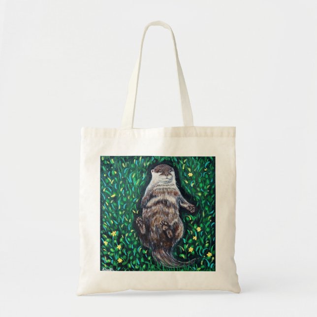 Relaxed River Otter Painting Tote Bag (Front)