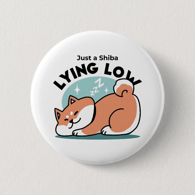 Relaxed Shiba Inu Art: Just a Shiba Lying Low 6 Cm Round Badge (Front)