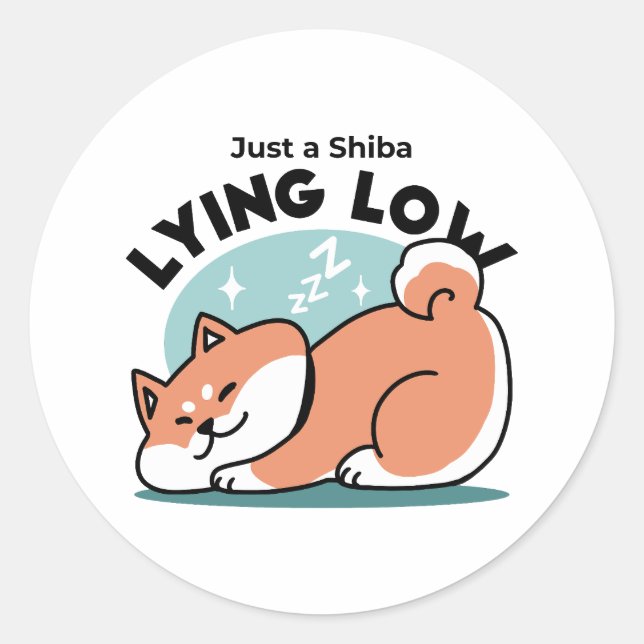 Relaxed Shiba Inu Art: Just a Shiba Lying Low Classic Round Sticker (Front)