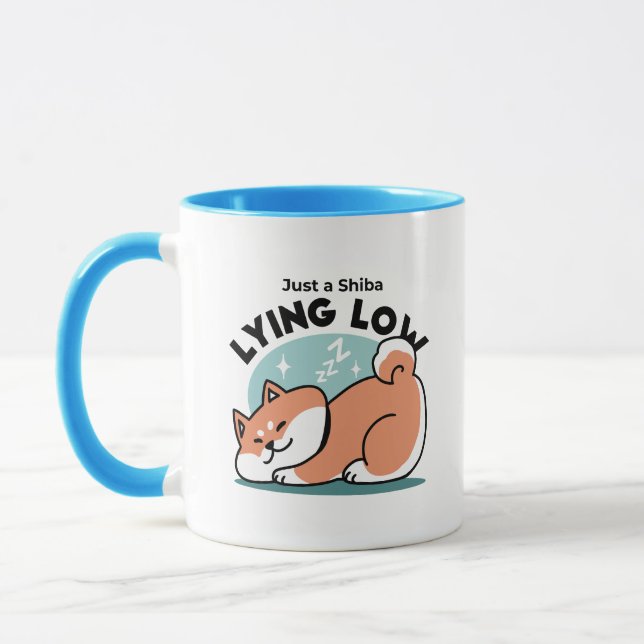 Relaxed Shiba Inu Art: Just a Shiba Lying Low Mug (Left)