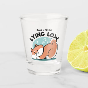Relaxed Shiba Inu Art: Just a Shiba Lying Low Shot Glass