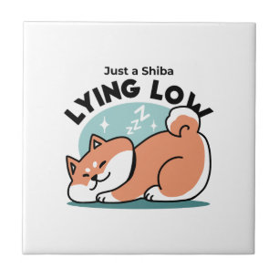 Relaxed Shiba Inu Art: Just a Shiba Lying Low Tile