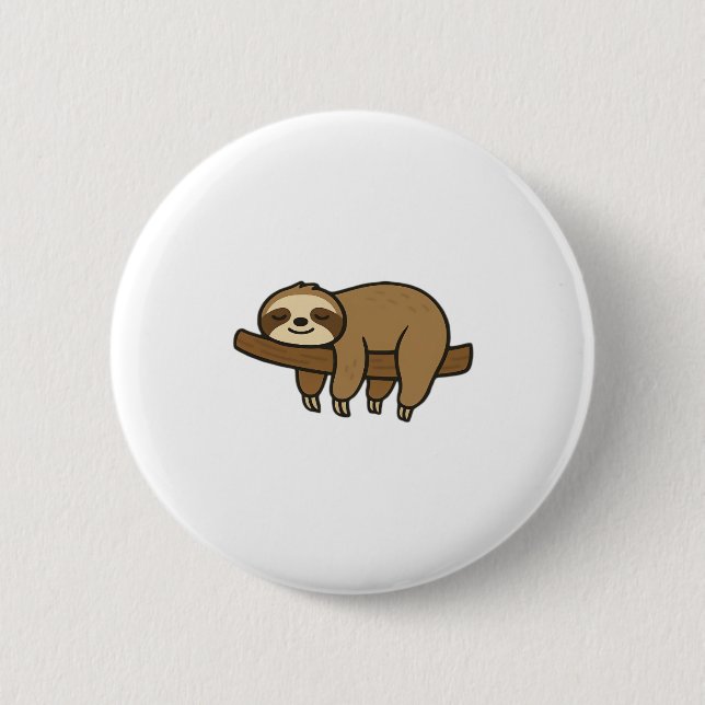 Relaxed Sloth on Branch Retro Logo Classic T-Shirt 6 Cm Round Badge (Front)