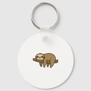 Relaxed Sloth on Branch Retro Logo Classic T-Shirt Key Ring