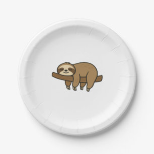 Relaxed Sloth on Branch Retro Logo Classic T-Shirt Paper Plate