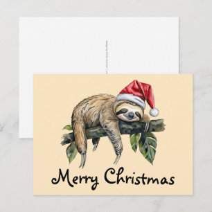 Relaxed Sloth with a Christmas hat 1 Postcard