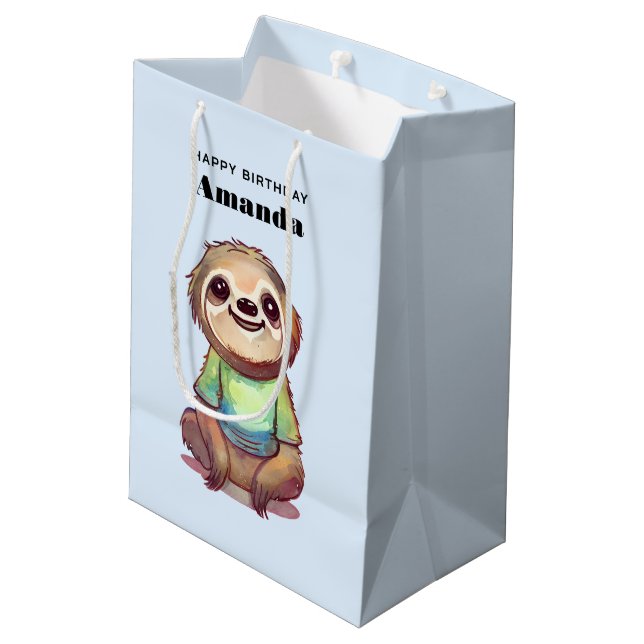 Relaxed Smiling Sloth sitting Cross-Legged Medium Gift Bag (Back Angled)