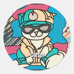 Relaxed Street Retro Cat Funny Classic Round Sticker