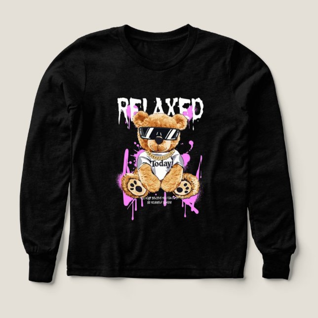 "RELAXED" Streetwear Bear Long-Sleeve T-Shirt (Design Front)