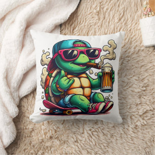 Relaxed turtle enjoying a backyard party vibe cushion