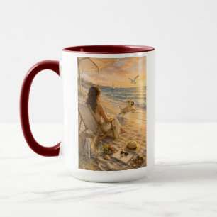Relaxing Beach Day Dog Watercolor Art Mug